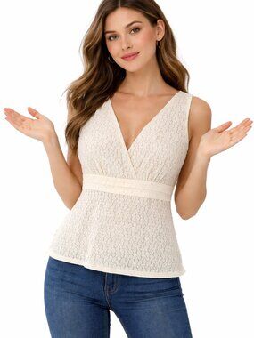 Michael Kors Cream Sleeveless Top with Lace Shell.